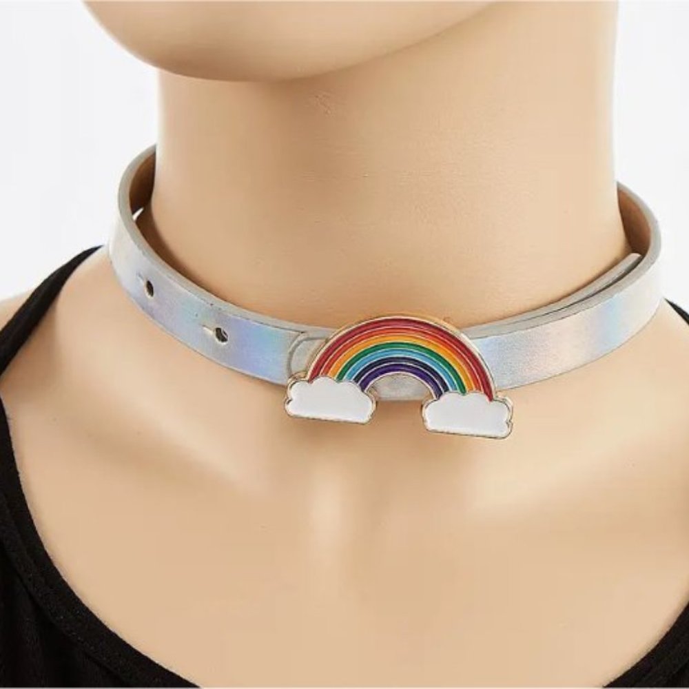 Sweet Cool PU Leather heart or Rainbow Collar